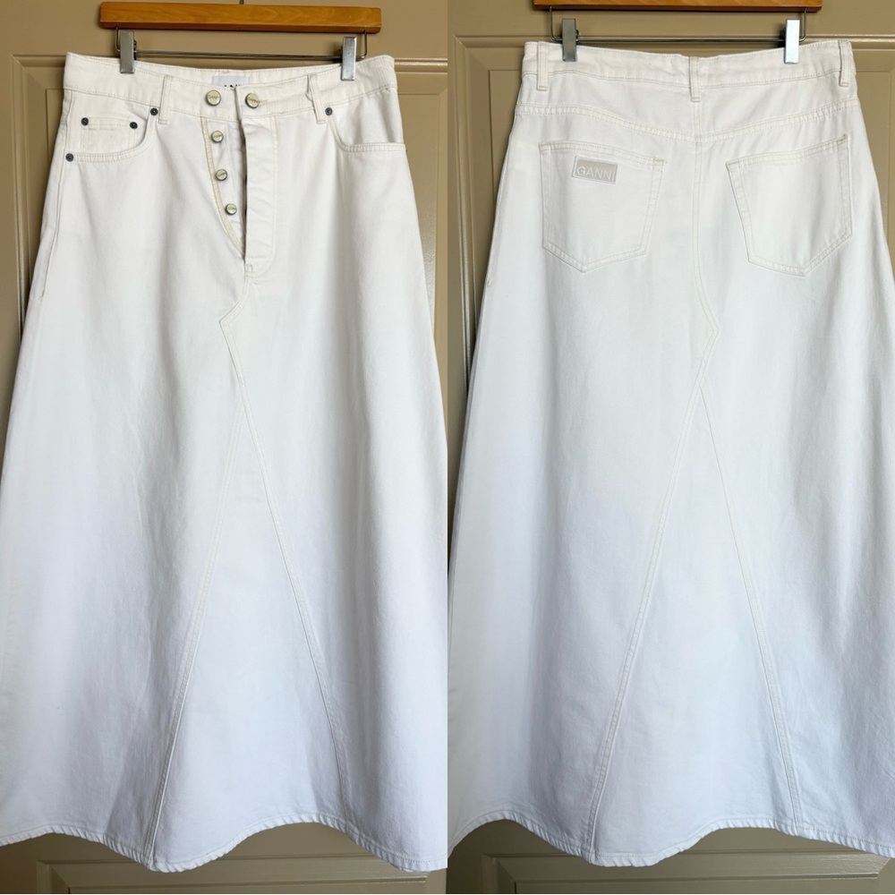 NWT GANNI Double Fly Denim Maxi Skirt in Bright White EU 40 - Picture 2 of 12